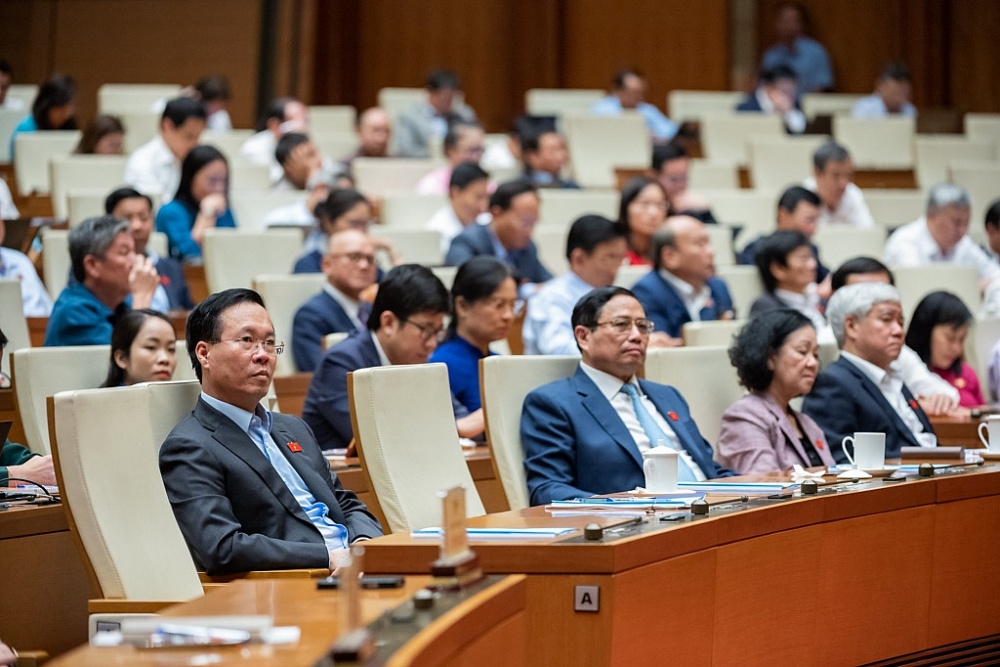 Chủ tịch nước Võ Văn Thưởng và Thủ tướng Phạm Minh Chính tại phiên họp. Ảnh: Quochoi.vn