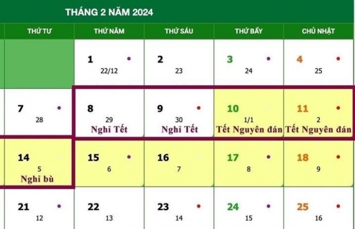 Tết Nguyên đán và Quốc khánh năm 2024 sẽ được nghỉ mấy ngày?