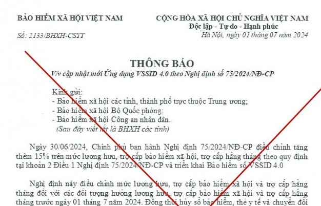 Cảnh báo giả mạo văn bản của BHXH Việt Nam yêu cầu cập nhật mới ứng dụng VssID 4.0