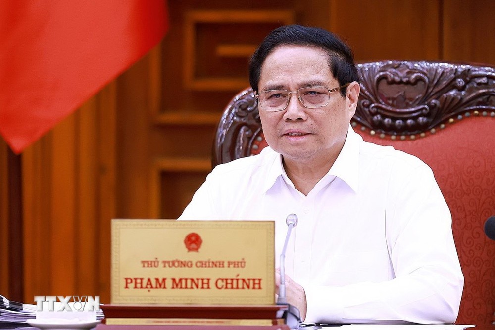 Thủ tướng Phạm Minh Chính chủ trì họp Thường trực Chính phủ để thảo luận về một số luật trình Quốc hội. (Ảnh: Dương Giang/TTXVN)