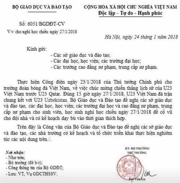 cong van cho hoc sinh nghi hoc de co vu cho doi tuyen u23 viet nam la gia mao