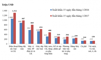 Nhập siêu 83 triệu USD trong 15 ngày đầu tháng 1-2017