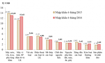 Những nhóm hàng nhập khẩu chính 6 tháng năm 2016