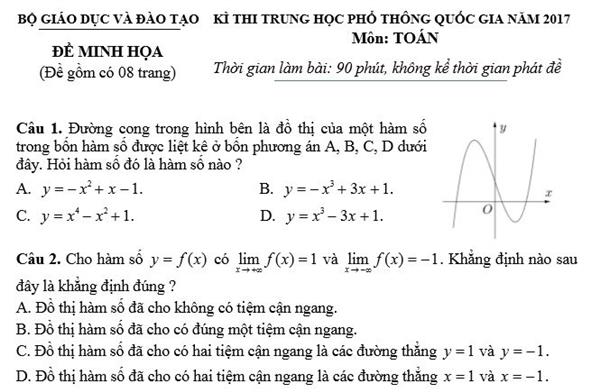 bo gd dt cong bo 14 de thi minh hoa thi thpt