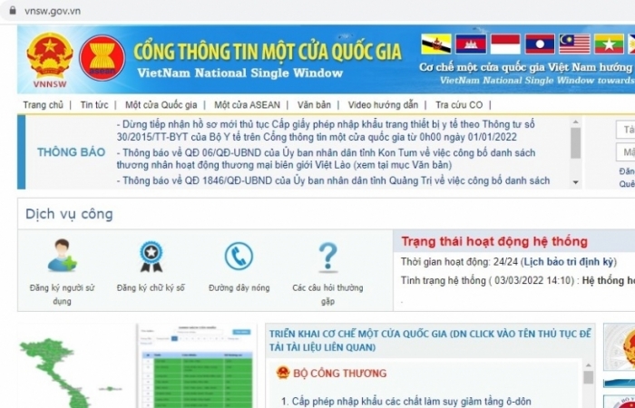 Bảo trì, nâng cấp Cổng thông tin một cửa quốc gia vào trưa nay ngày 10/3