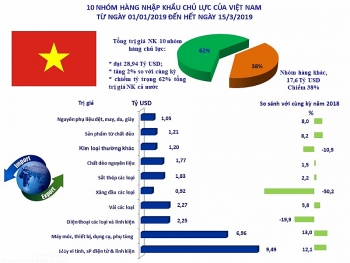 Infographics: 10 nhóm hàng nhập khẩu lớn nhất tính đến 15/3