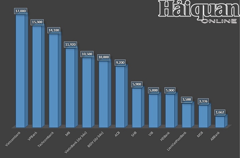Kết quả lợi nhuận 6 tháng của một số ngân hàng tính đến thời điểm cuối tháng 7. Biểu đồ: H.Dịu