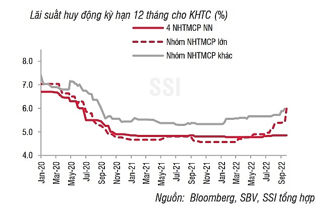 Lãi suất huy động 12 tháng cho khách hàng tổ chức. Nguồn: SSI