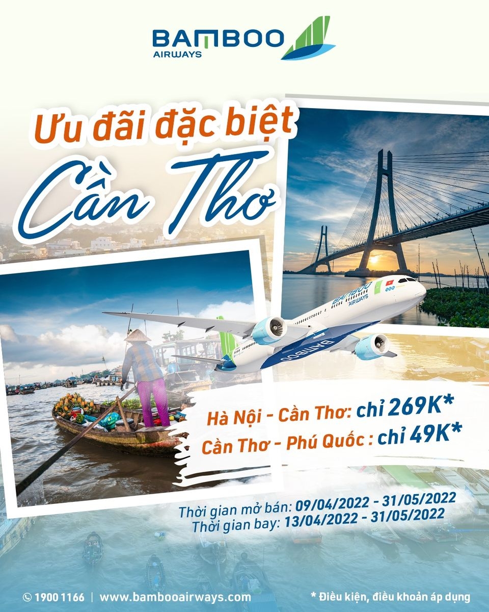 Bamboo Airways tung vé ưu đãi chỉ từ 49.000 đồng cho các đường bay Cần Thơ