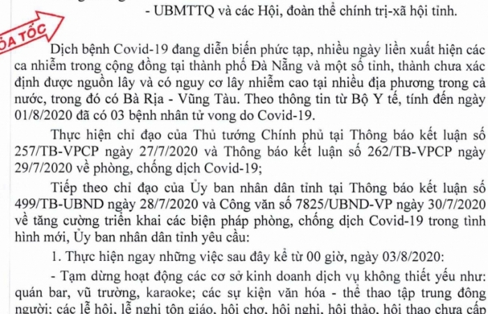 Bà Rịa- Vũng Tàu: Tạm dừng hoạt động quán bar, vũ trường, karaoke