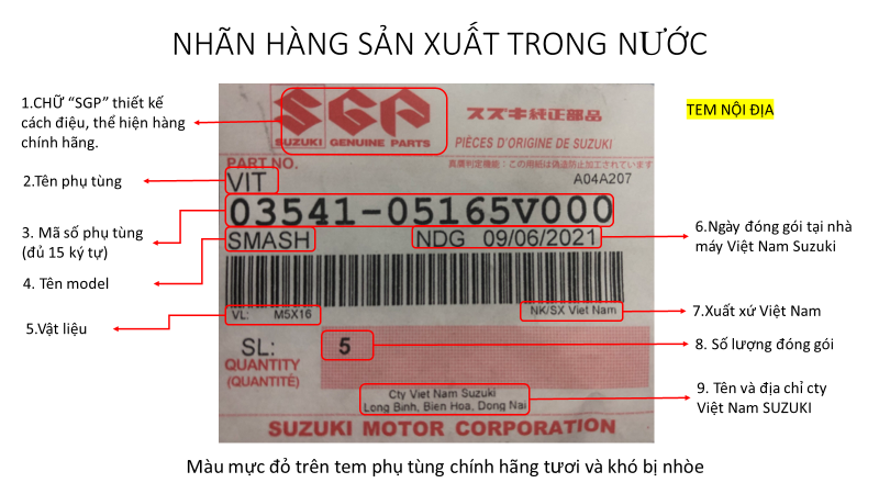 Nhãn phụ tùng sản xuất trong nước của Suzuki