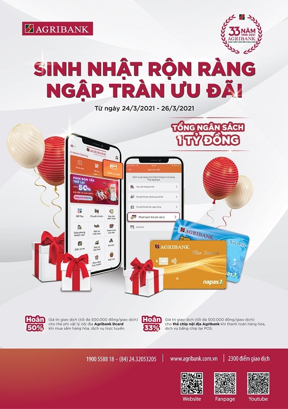 Agribank khuyến mại lớn mừng sinh nhật lần thứ 33