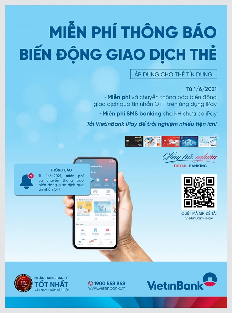 VietinBank miễn phí thông báo biến động giao dịch thẻ tín dụng