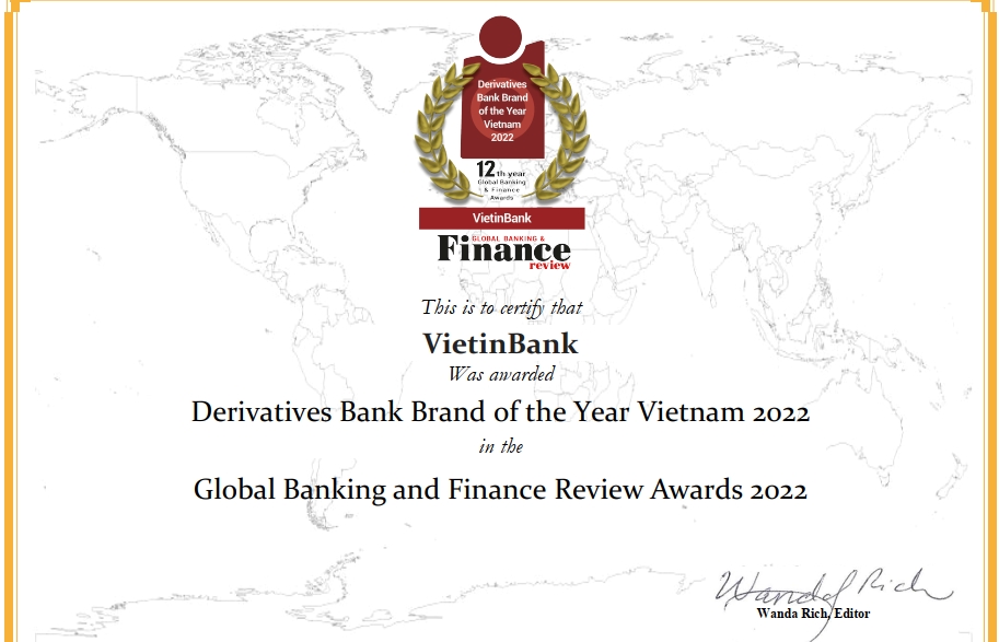 VietinBank - Ngân hàng tiêu biểu về cung ứng sản phẩm phái sinh tại Việt Nam năm 2022