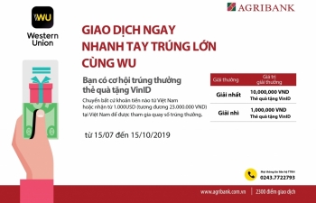 Cùng Agribank “Giao dịch ngay – Nhanh tay trúng lớn cùng WU”