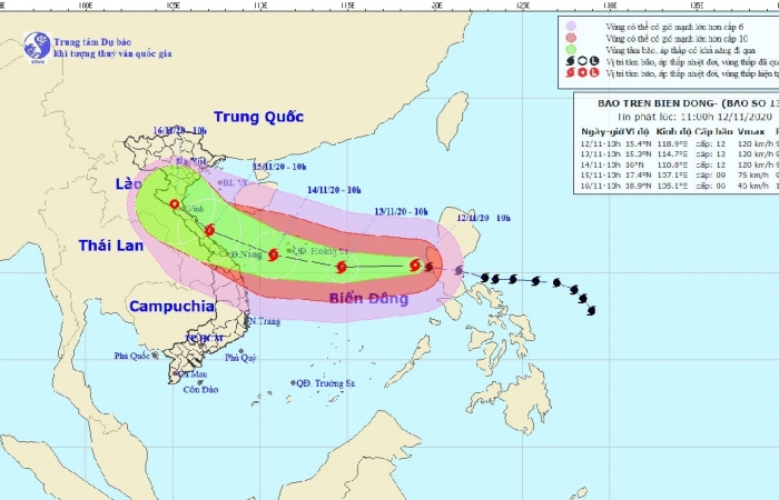 Bão số 13 cách quần đảo Hoàng Sa 730 km, giật cấp 15