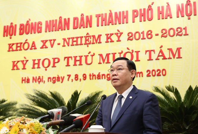 Bí thư Thành ủy Hà Nội Vương Đình Huệ phát biểu tại Kỳ họp