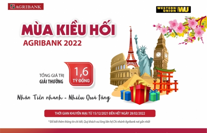 Agribank với chương trình khuyến mại Mùa kiều hối năm 2022 “Nhận tiền nhanh – Nhiều quà tặng”