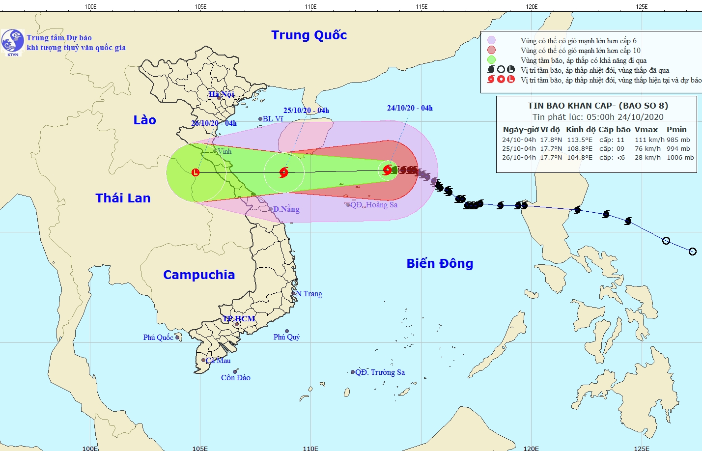 Tin bão khẩn cấp cơn bão số 8 tại Biển Đông