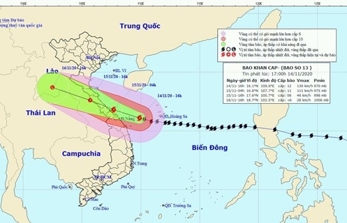 Bão số 13 sẽ đi vào đất liền và suy yếu dần thành áp thấp nhiệt đới