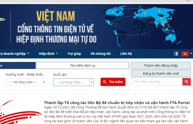 Lập Tổ công tác liên bộ vận hành Cổng thông tin về FTA