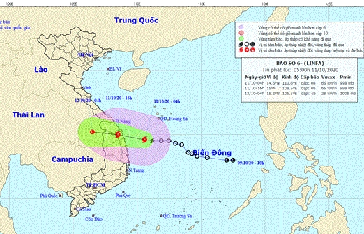 Áp thấp nhiệt đới mạnh lên thành cơn bão số 6 năm 2020