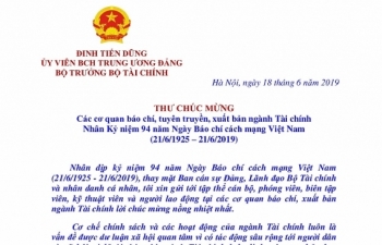 Bộ trưởng Đinh Tiến Dũng gửi thư chúc mừng các cơ quan báo chí, tuyên truyền, xuất bản ngành Tài chính