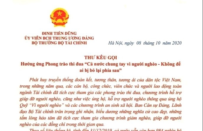 Bộ trưởng Đinh Tiến Dũng kêu gọi ngành Tài chính chung tay vì người nghèo