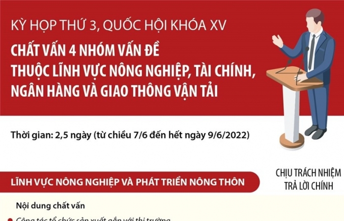 Infographics: Chất vấn 4 nhóm vấn đề về nông nghiệp, tài chính, ngân hàng và GTVT