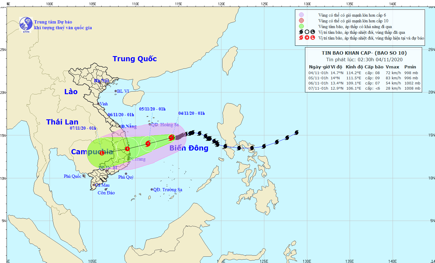 Bão số 10 cách quần đảo Hoàng Sa khoảng 330km về phía Đông Nam.